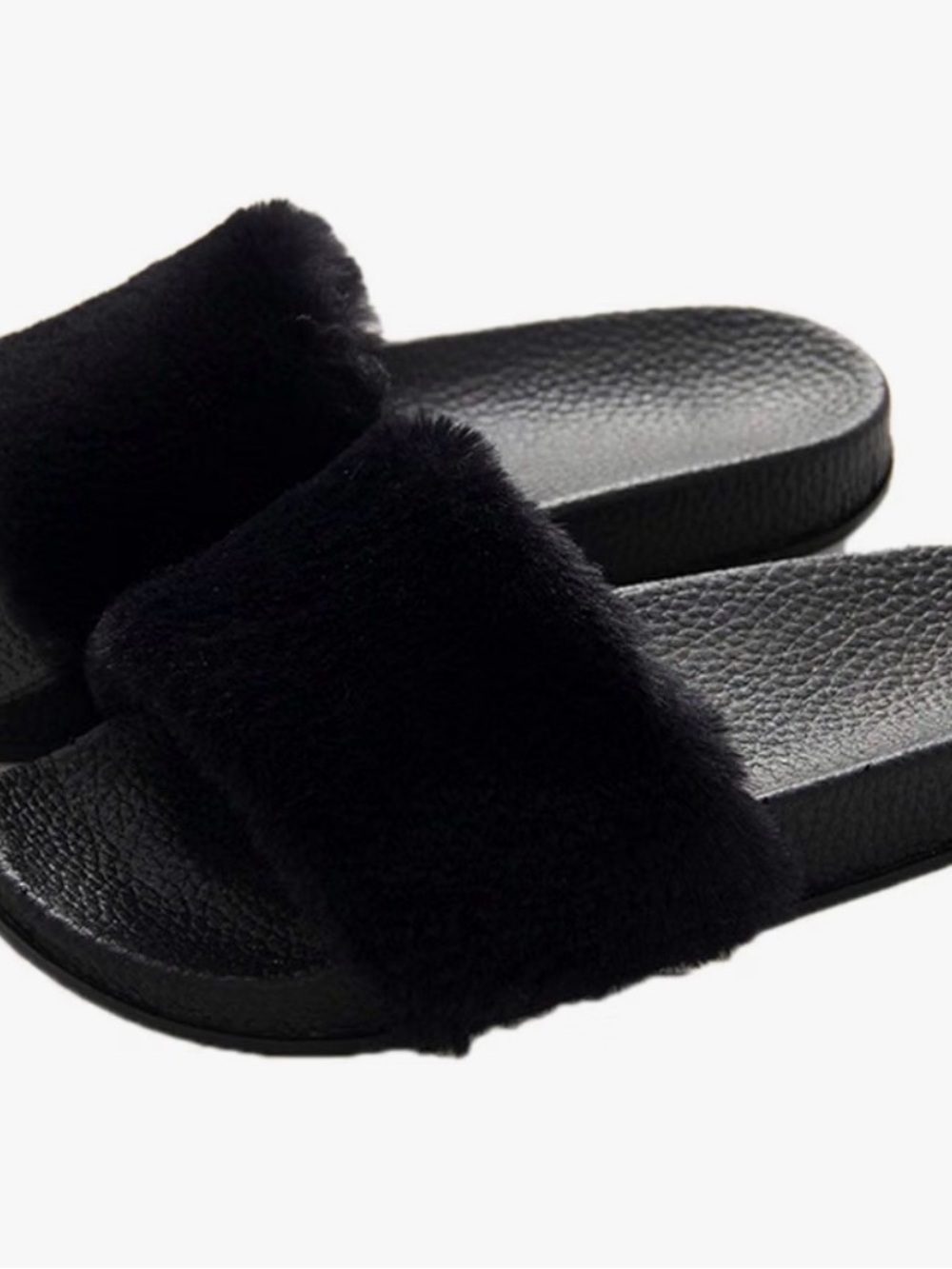 Faux Fur Slide Sandals in Black - Women